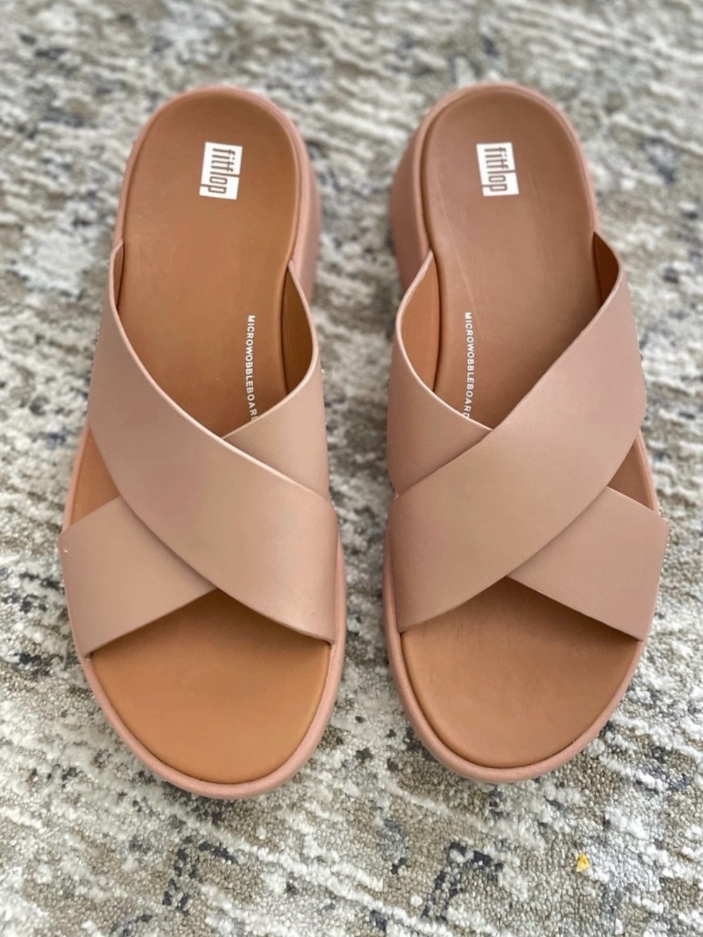 Fitflop Nude Pink Cross-Strap Slide Sandals